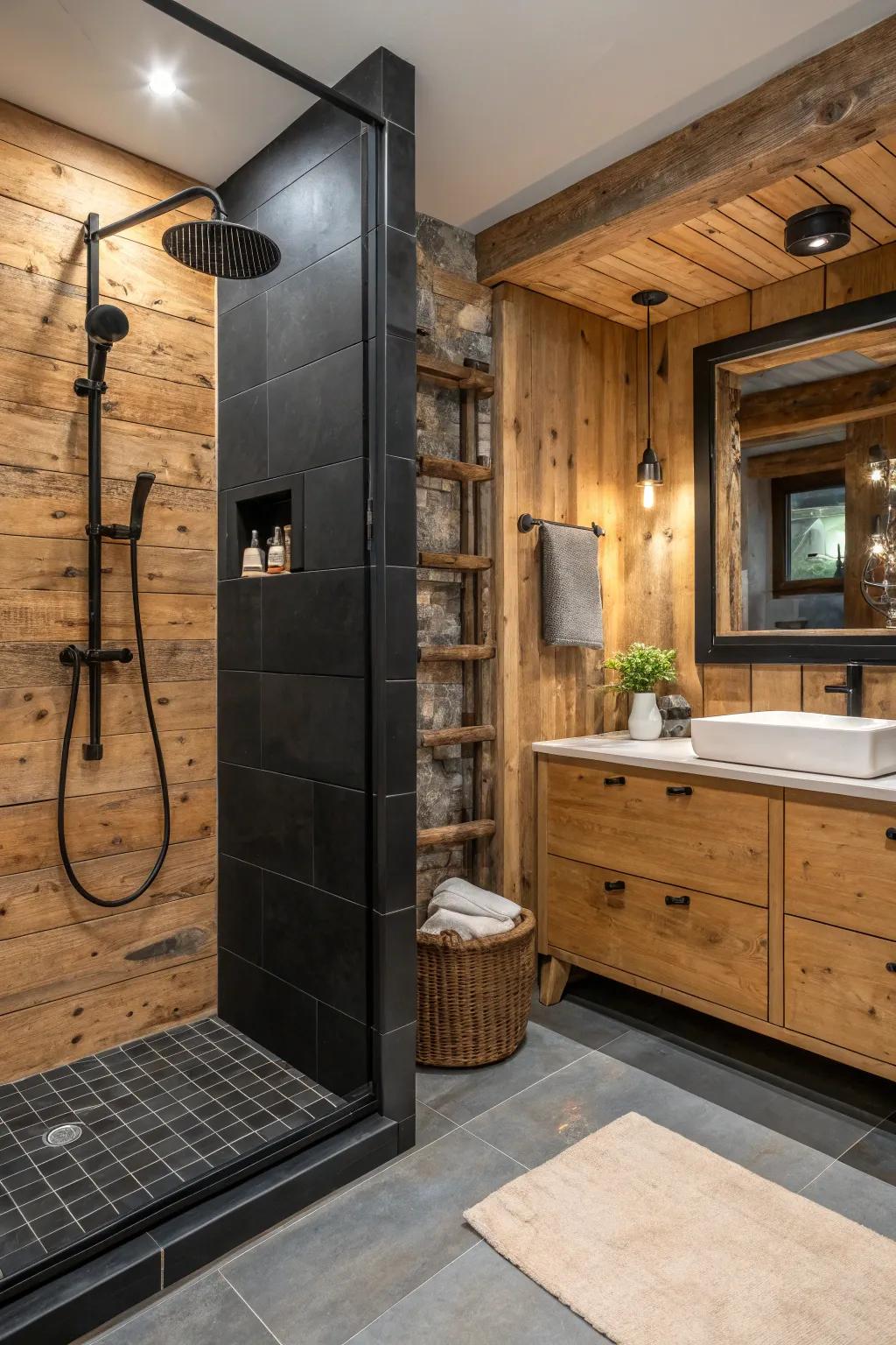 Countryside wood features introduce warmth and contrast.