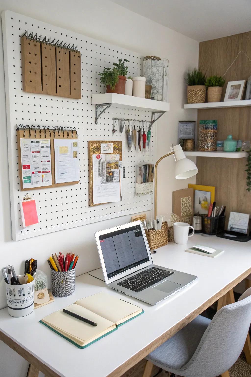 Arrange your items stylishly using pegboards.