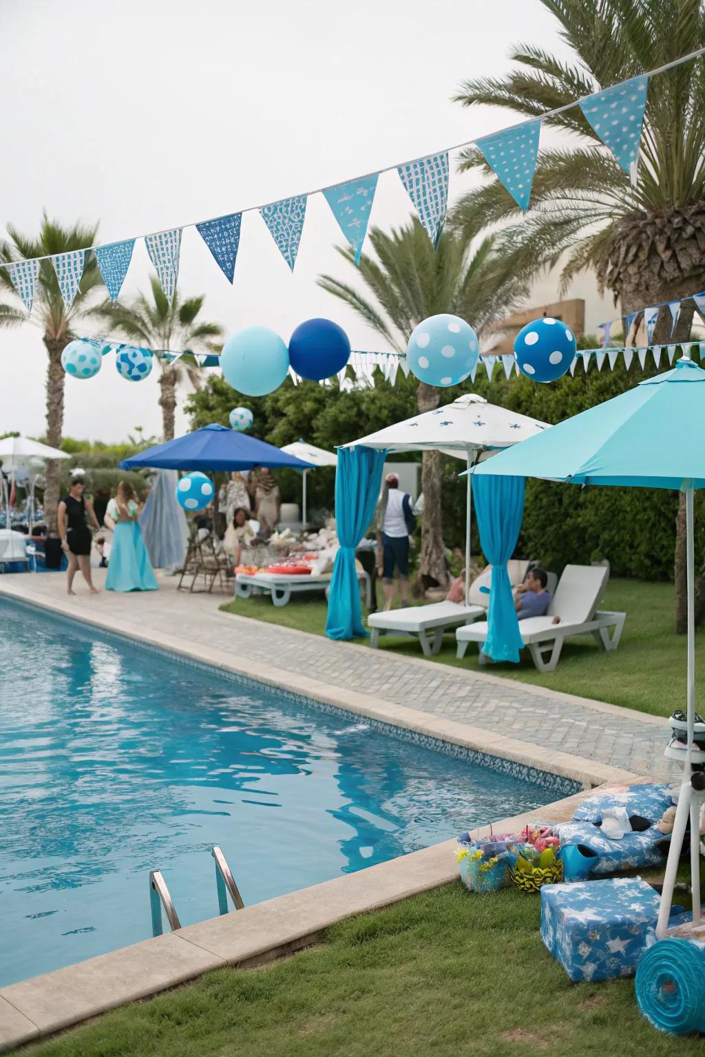 An azure-themed aquatic party arrangement ideally suited for summer enjoyment.