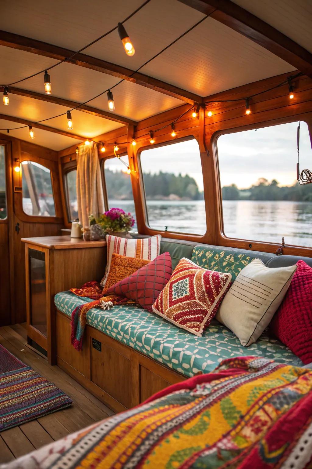 A burst of color brings life to the cabin's atmosphere.