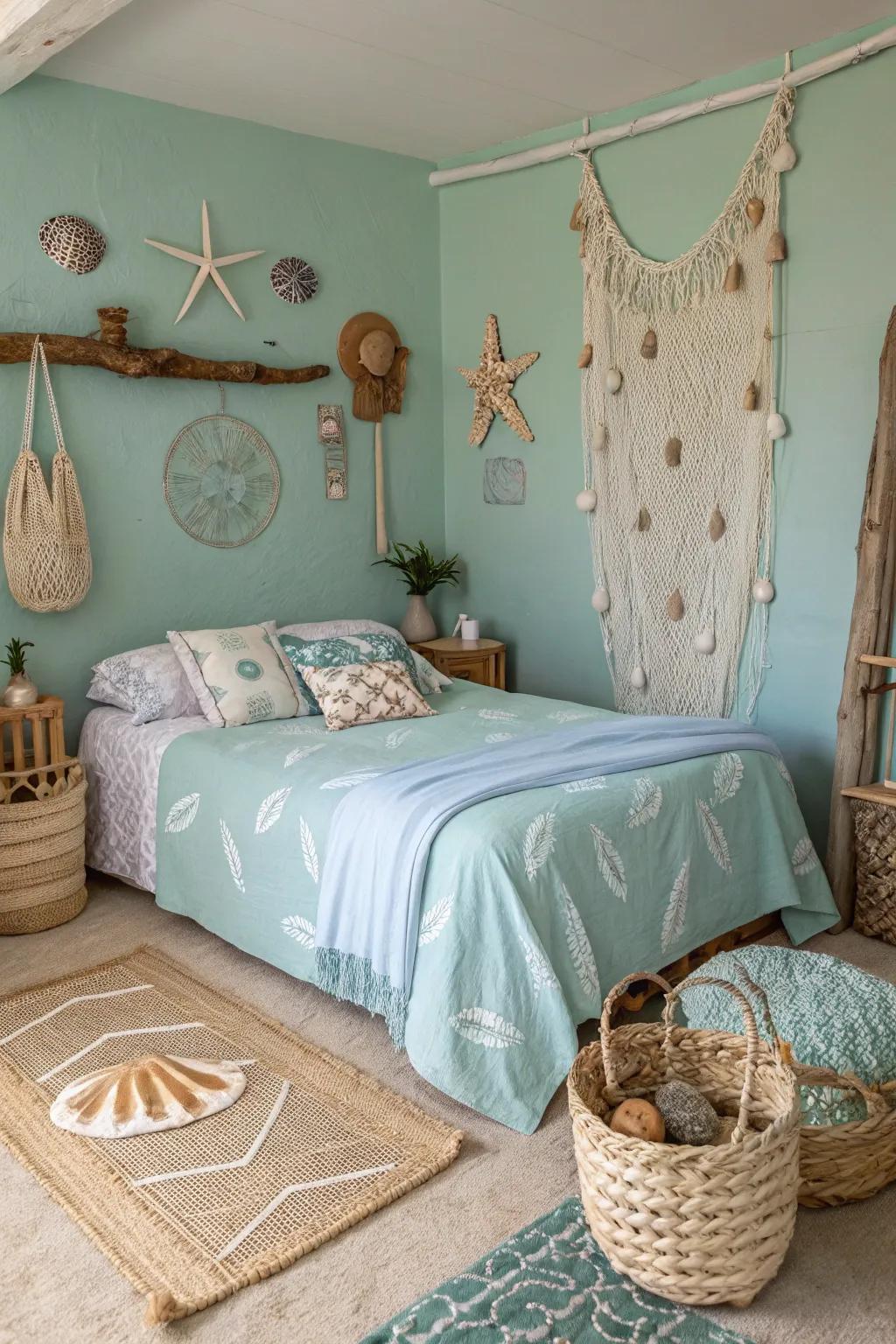 Your space gains natural beauty from shells and driftwood.