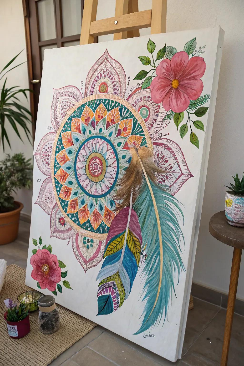 A boho painting that blends diverse elements into a stunning visual tapestry.
