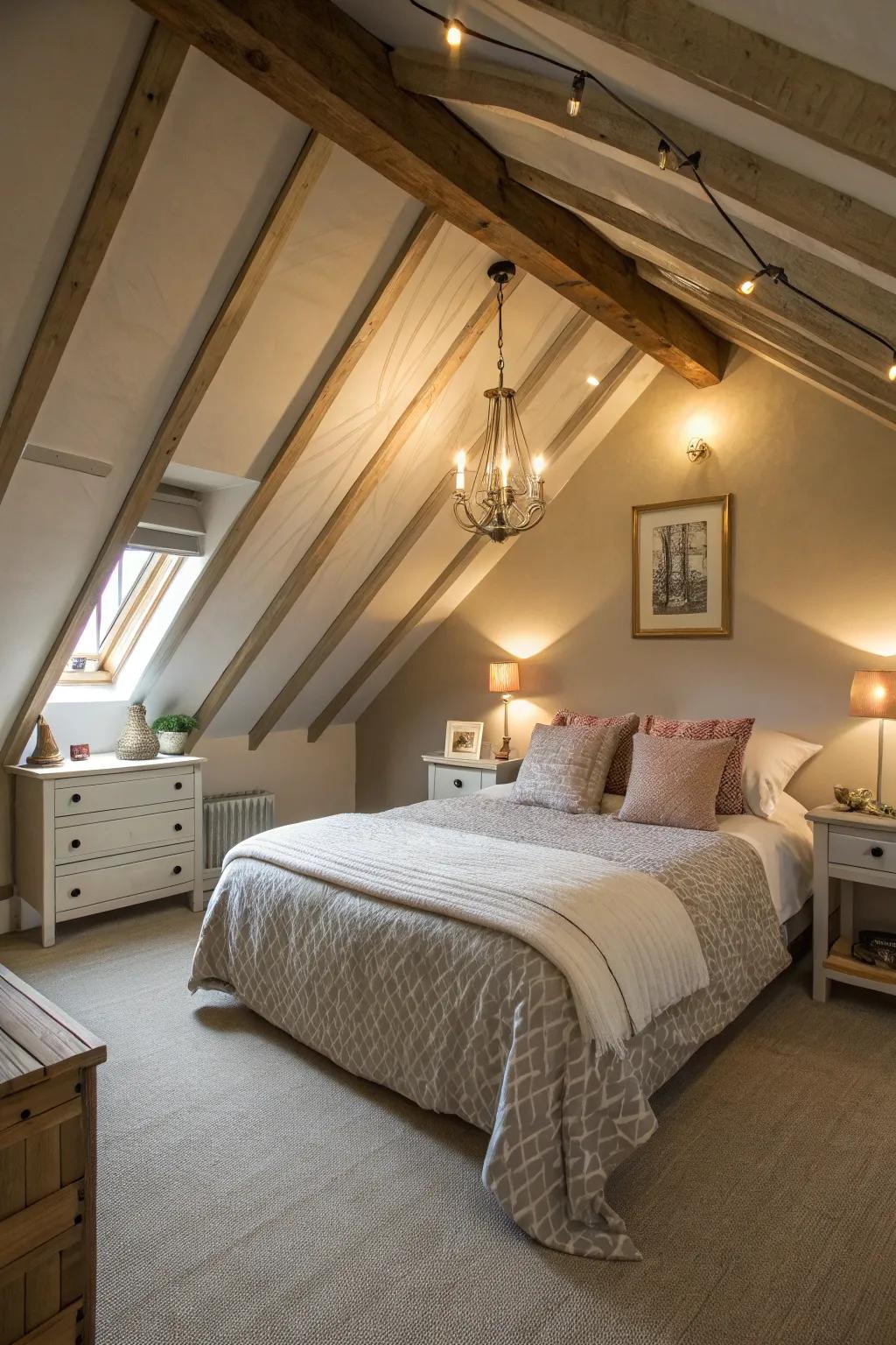 Convert an attic into a cozy and unique bedroom space.