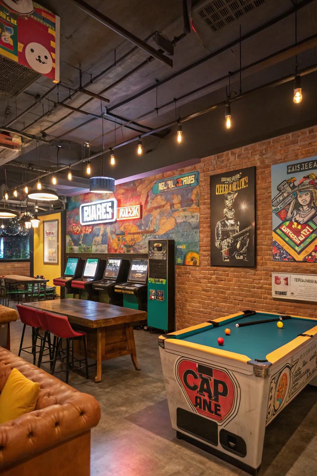 Decorative graphic art customizes your game room experience.