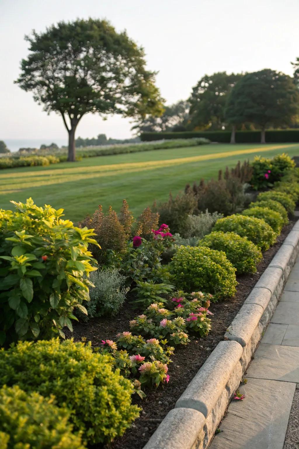 Neat and tidy garden border with low-growing plants.