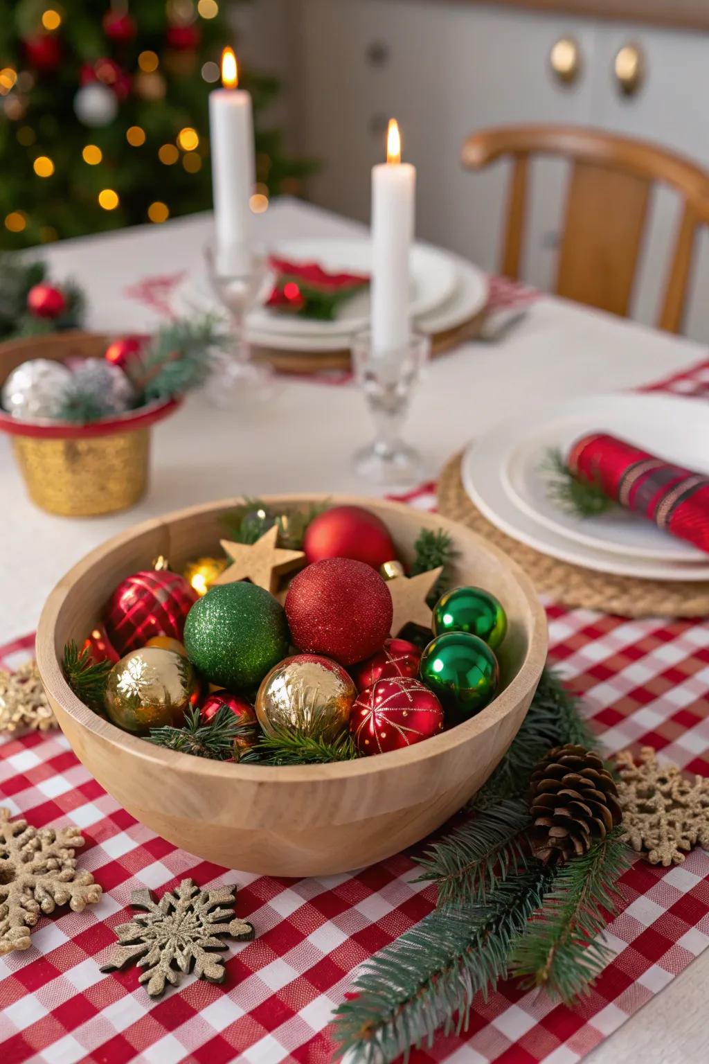 Celebratory holiday jubilation conveyed through vibrant baubles