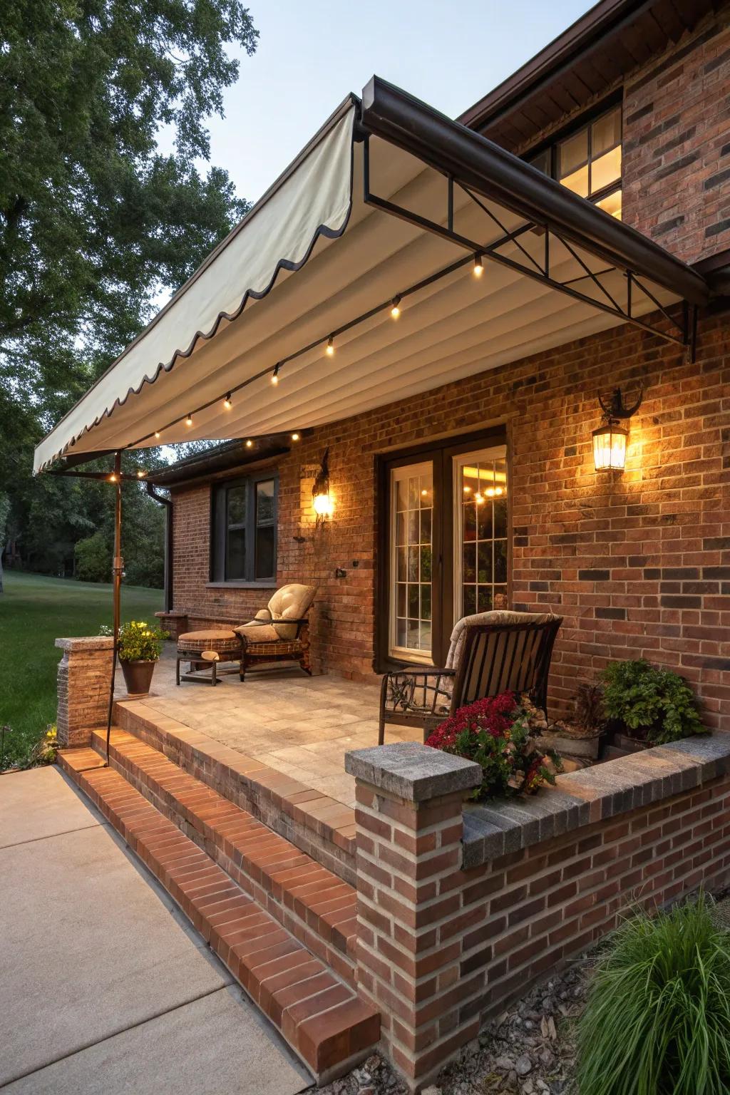 A sheltered porch provides a comfortable escape, no matter the weather.