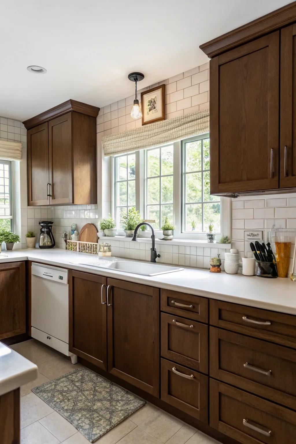 Pure white aspects provide a refreshing contrast to timber.