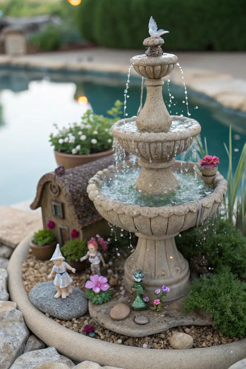 Minute features transform this fountain into a fairy tale wonderland.
