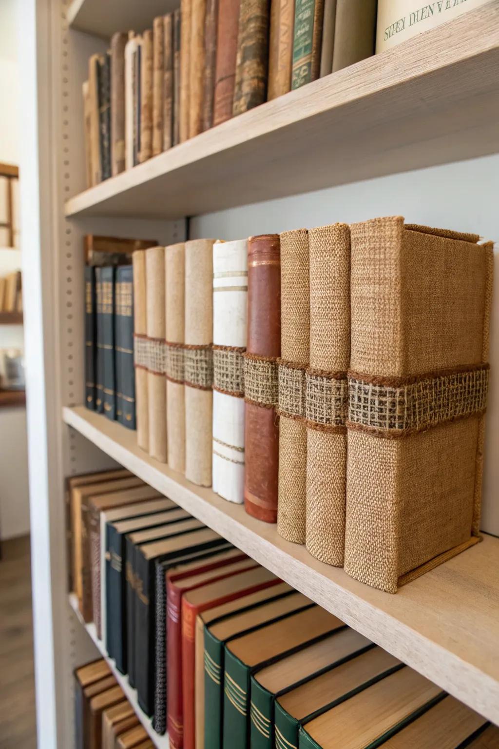 Craft a unique display with hessian-wrapped books.