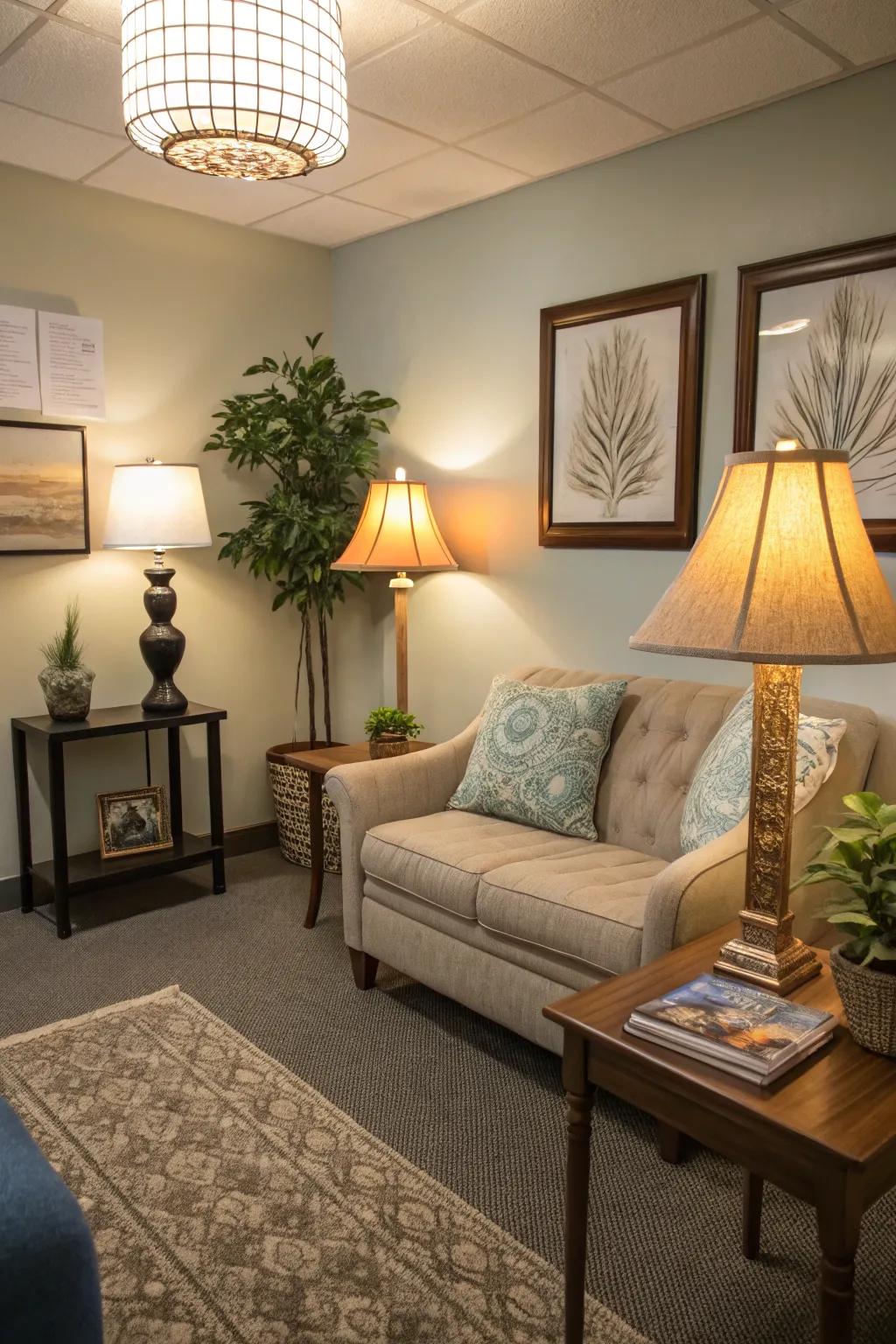 Soft lighting elevates the cozy ambiance.