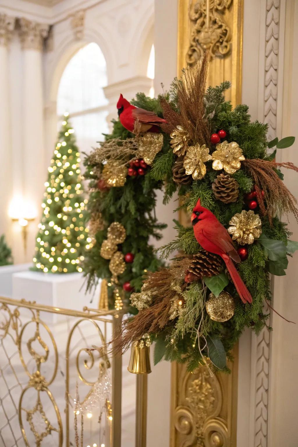 A sparkling cardinal wreath that imparts holiday glam.