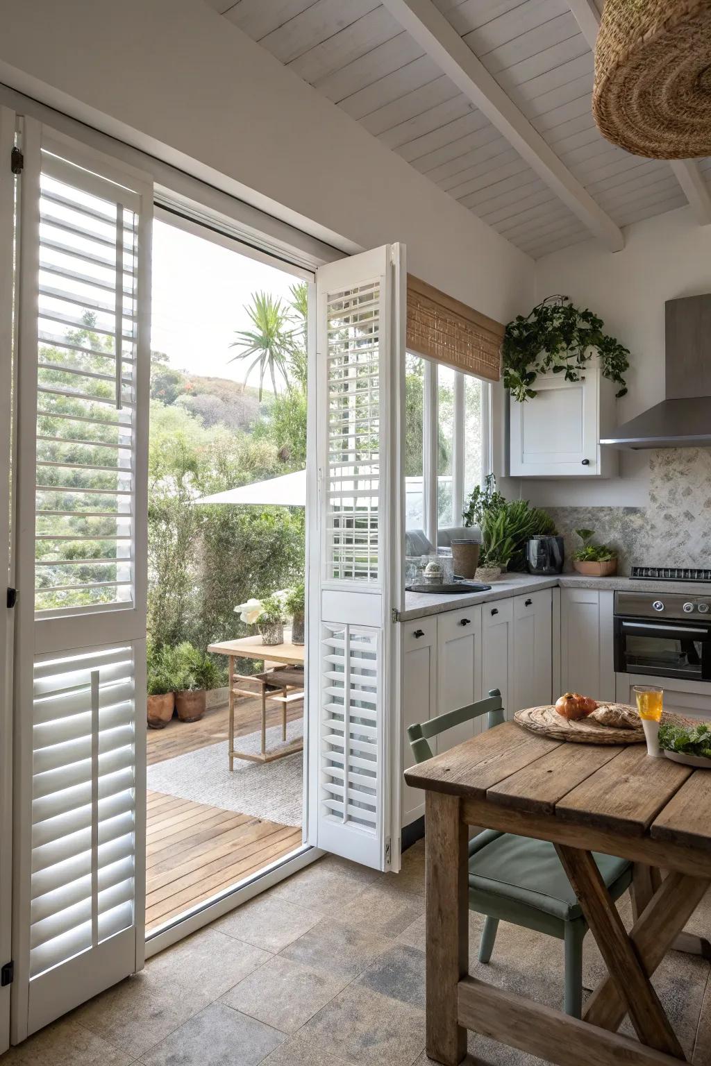Louvered shutters add style and promote airflow.