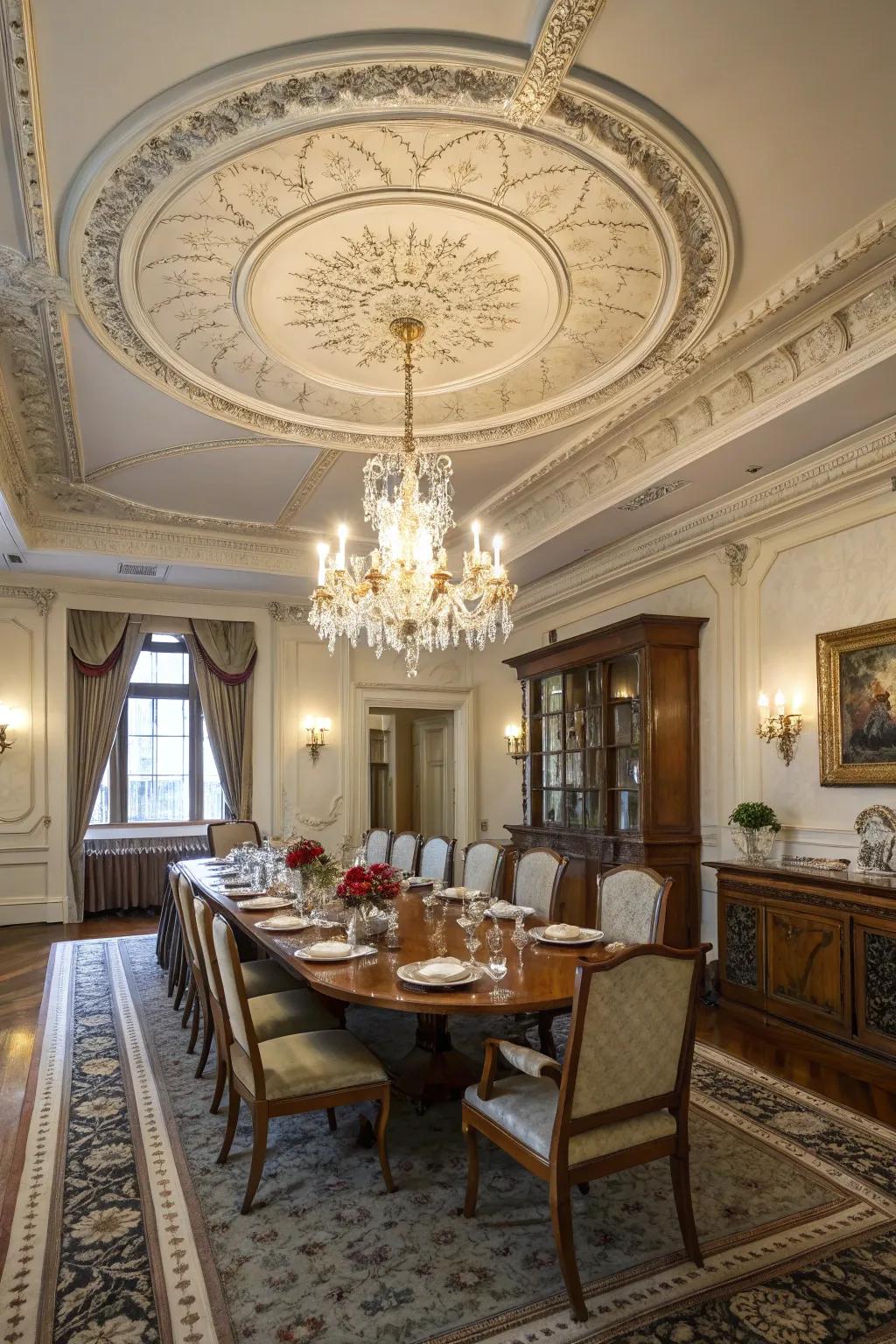 Ceiling medallions add intricacy and style.