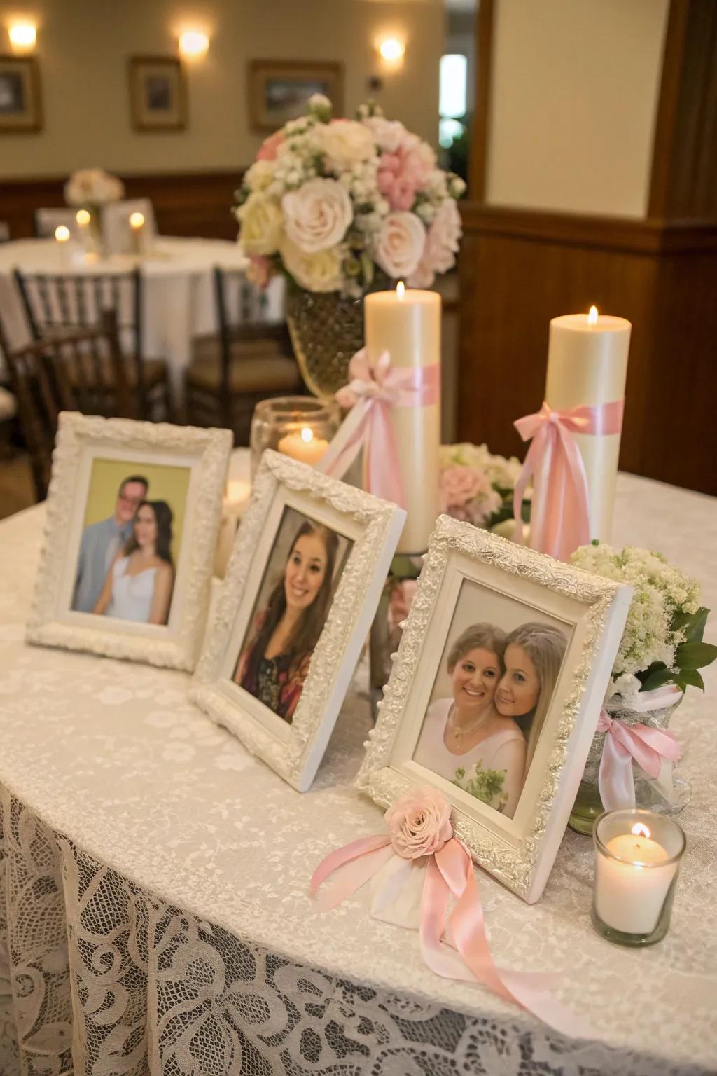 Individualized image holders displaying cherished moments.