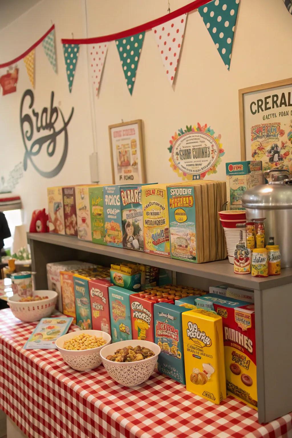 Nostalgic elements add a unique charm to your cereal bar.