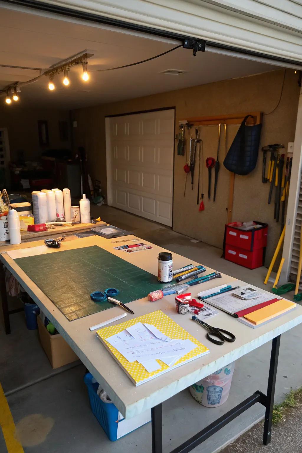 A crafting station encourages creativity in your hangout space.