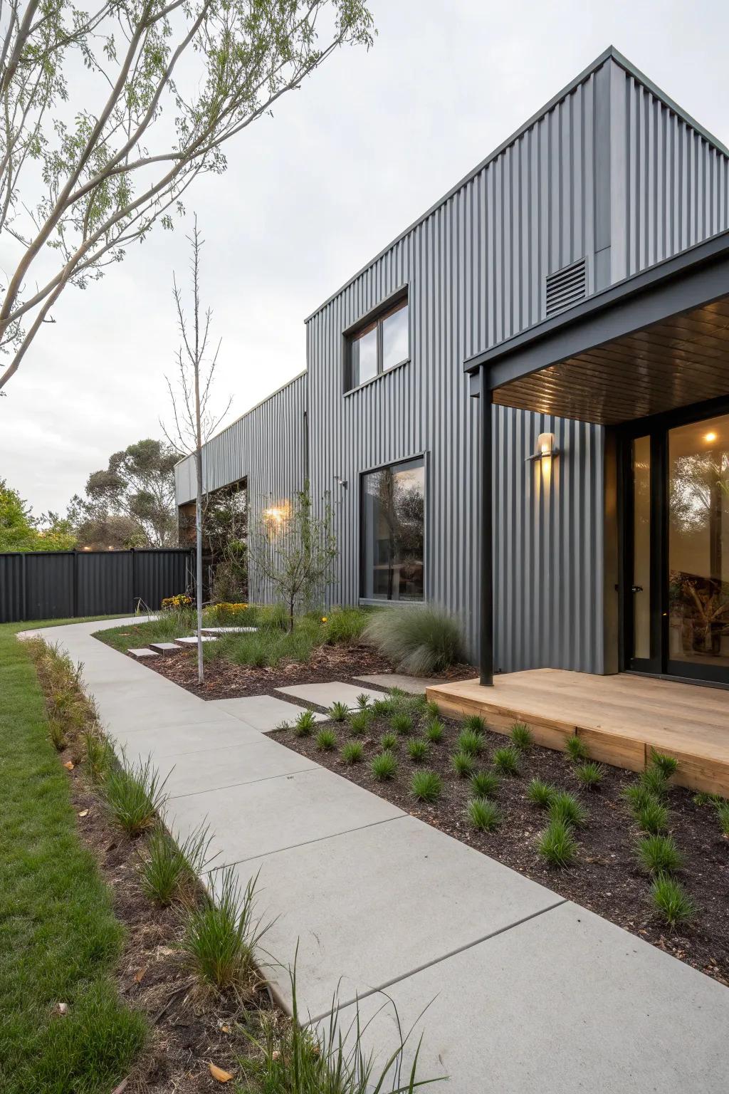 Wave-Form metal siding projects a striking, industrial design.