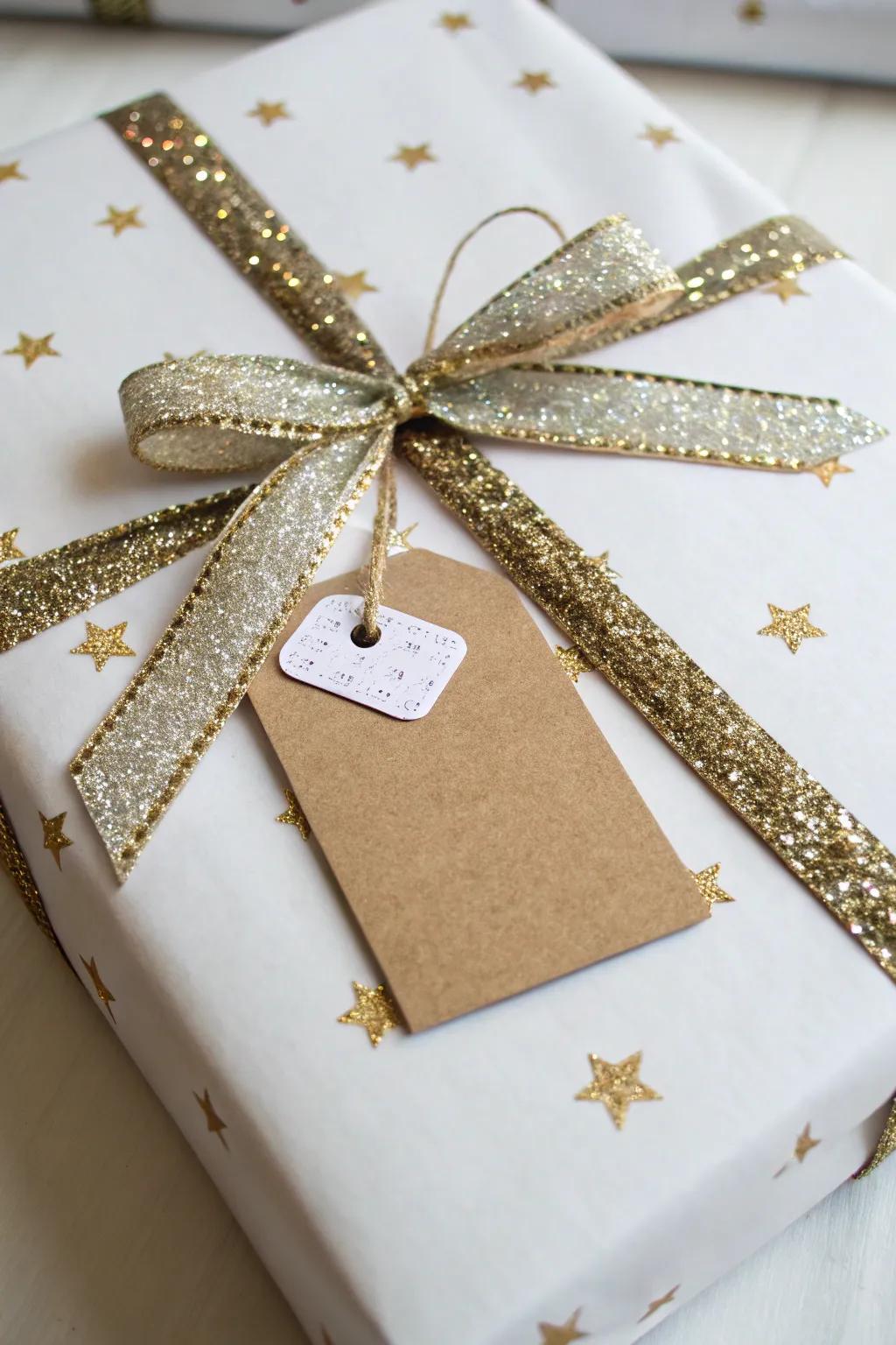 Festive sparkle with glittery band and label.