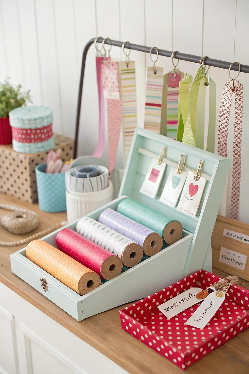 An organized gift wrapping station for the holiday hustle.