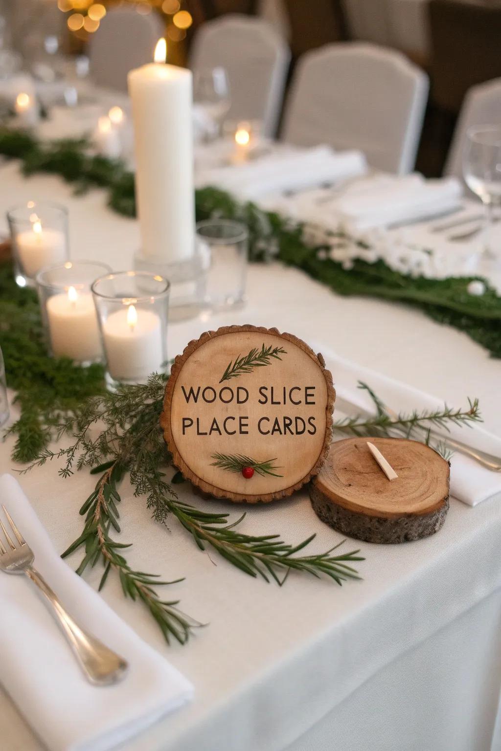 Handcrafted place cards add a personal touch.