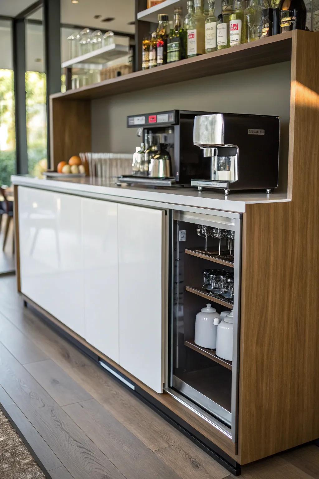 Concealed storage alternatives that maintain a sanitary appearance.