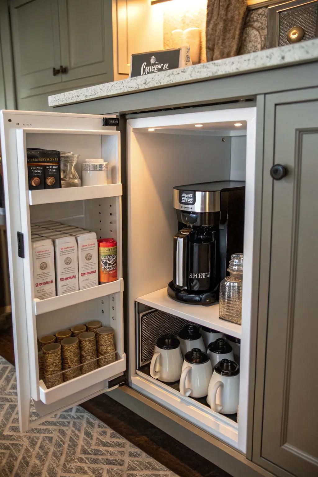 A hidden jewel of a coffee station for a tidy kitchen.