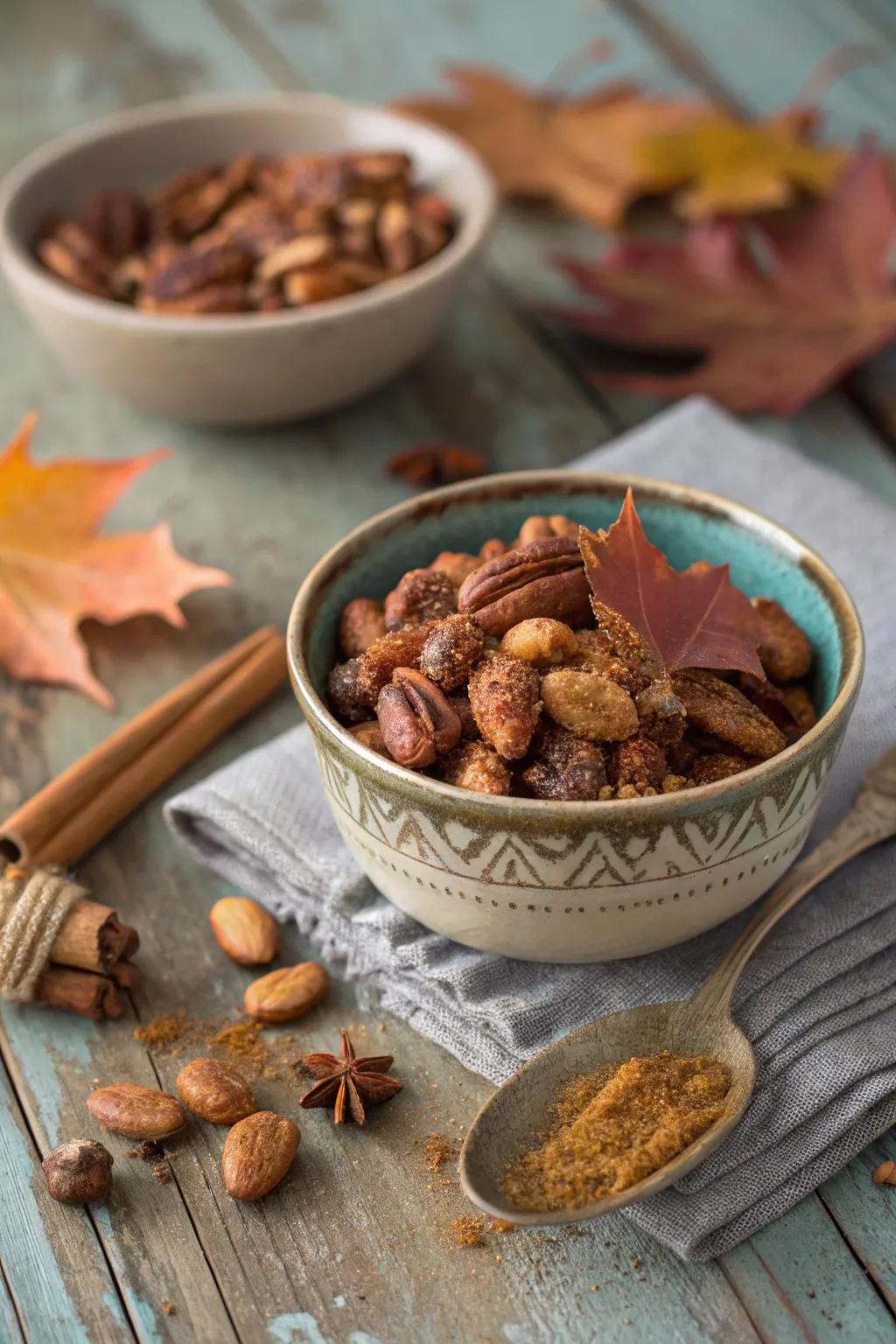 Heated spiced seeds for a rich and fragrant snack option.
