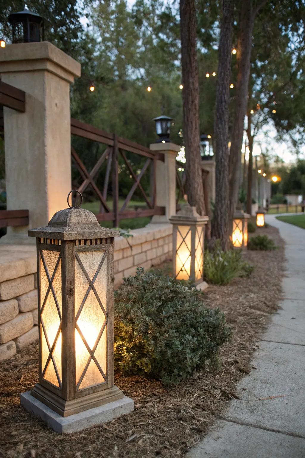 Infuse rustic charm with lantern-style column lights.