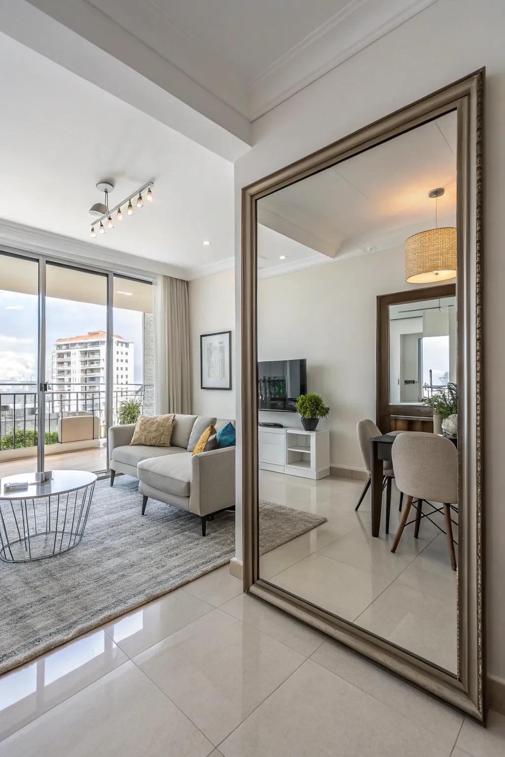 Mirrors that enhance the sense of space in a condo