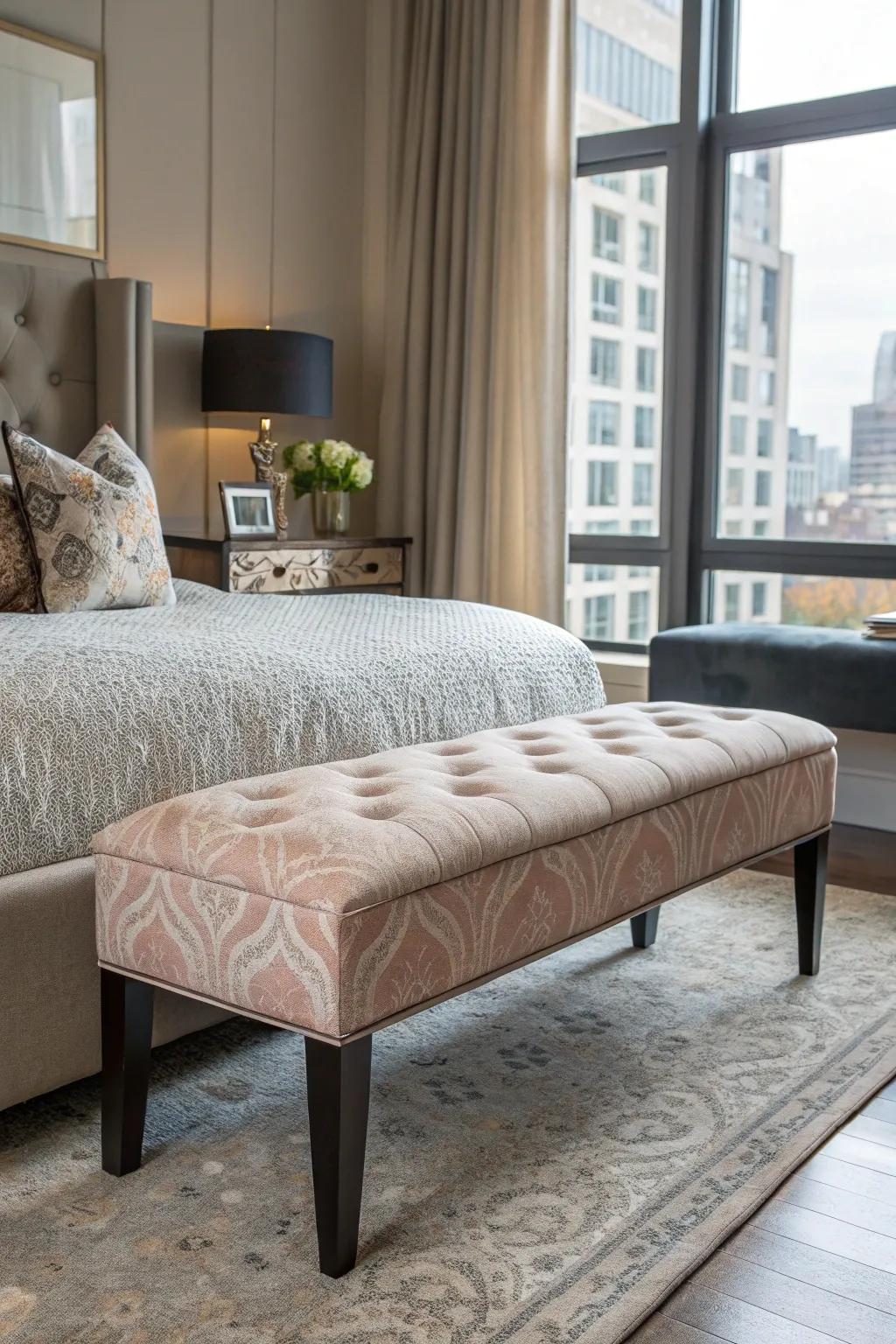 An upholstered bench that offers warmth and comfort.