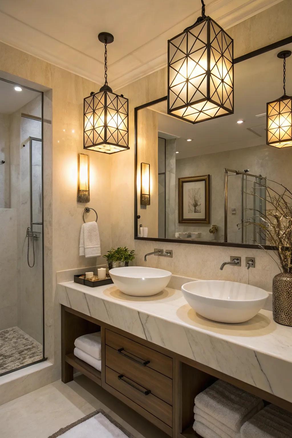 Fashionable lighting changes the feeling of washroom corners.