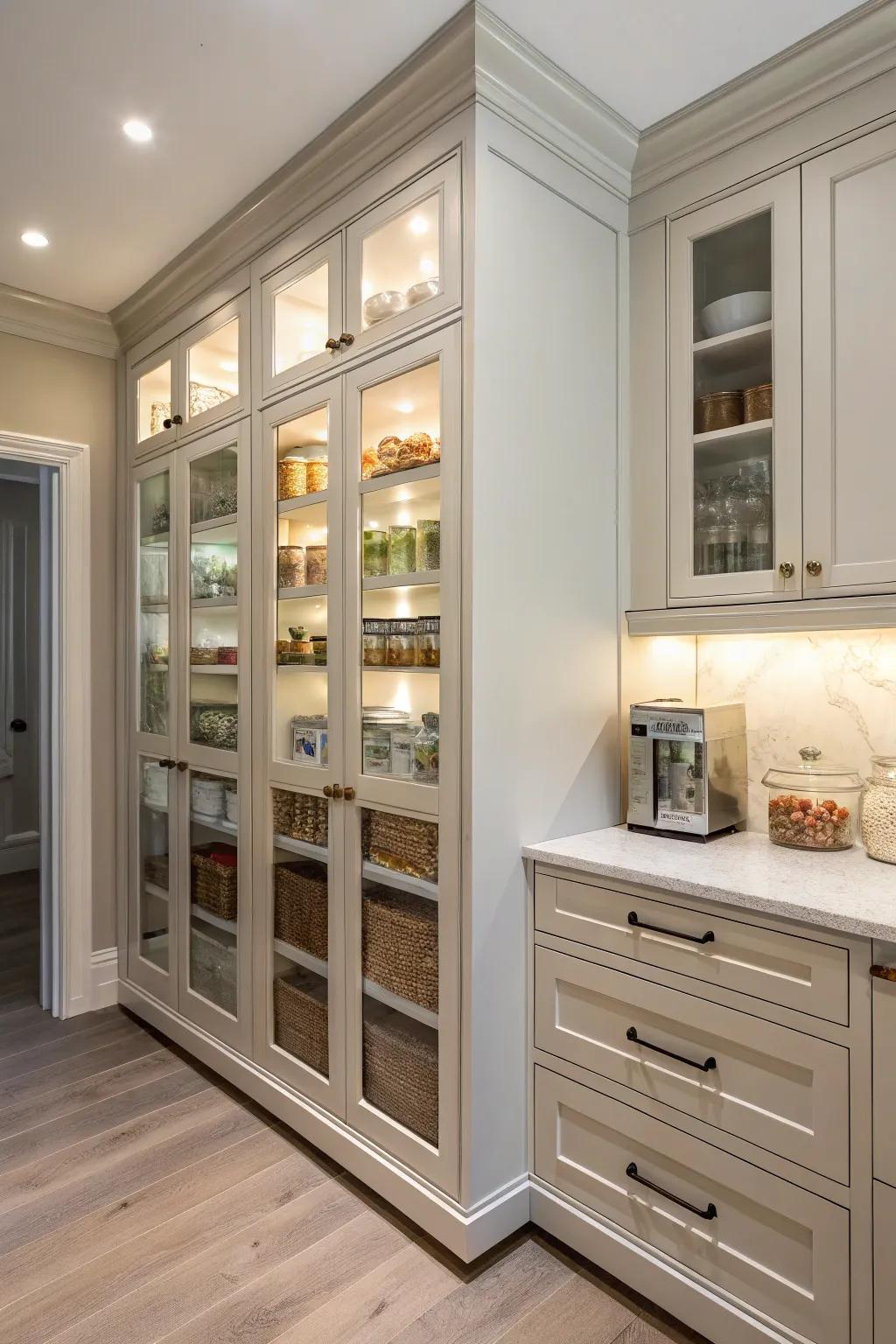 A bespoke integrated corner pantry that harmonizes with the kitchen.