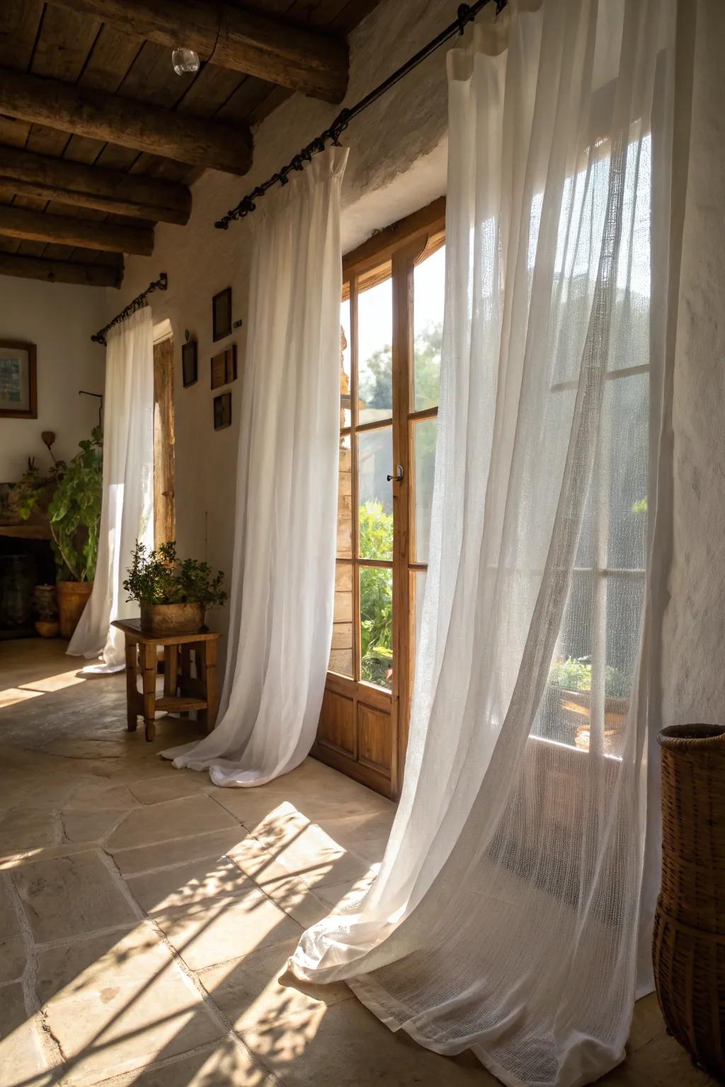 Sheer curtains offer elegance and soft light diffusion.