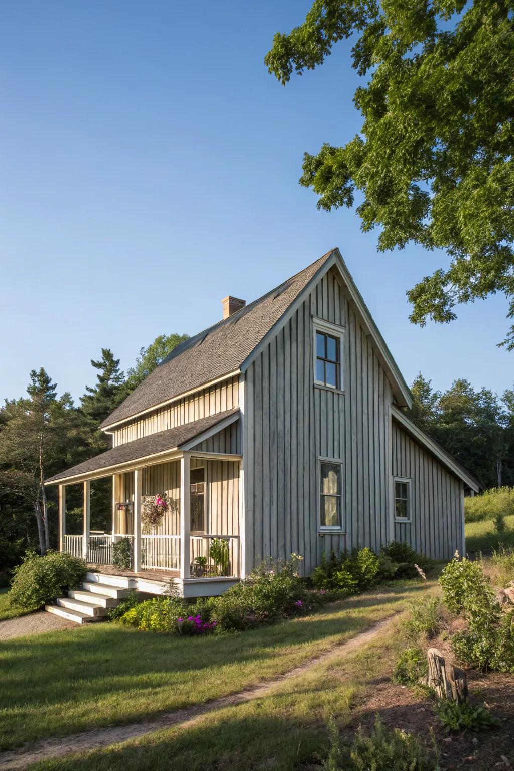 Upright siding introduces stature and intrigue.