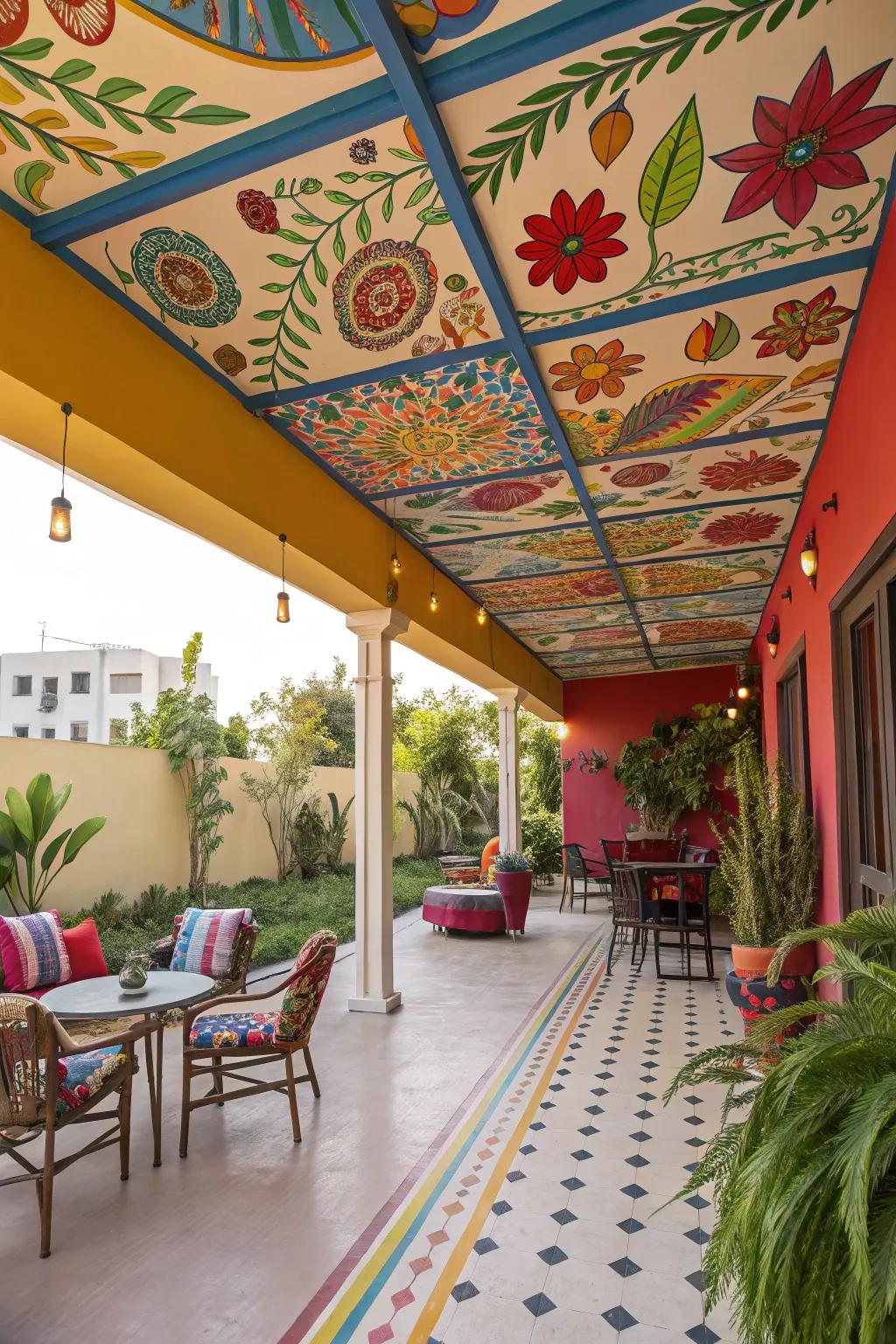 A painted overhead can saturate your patio with dynamic personality.