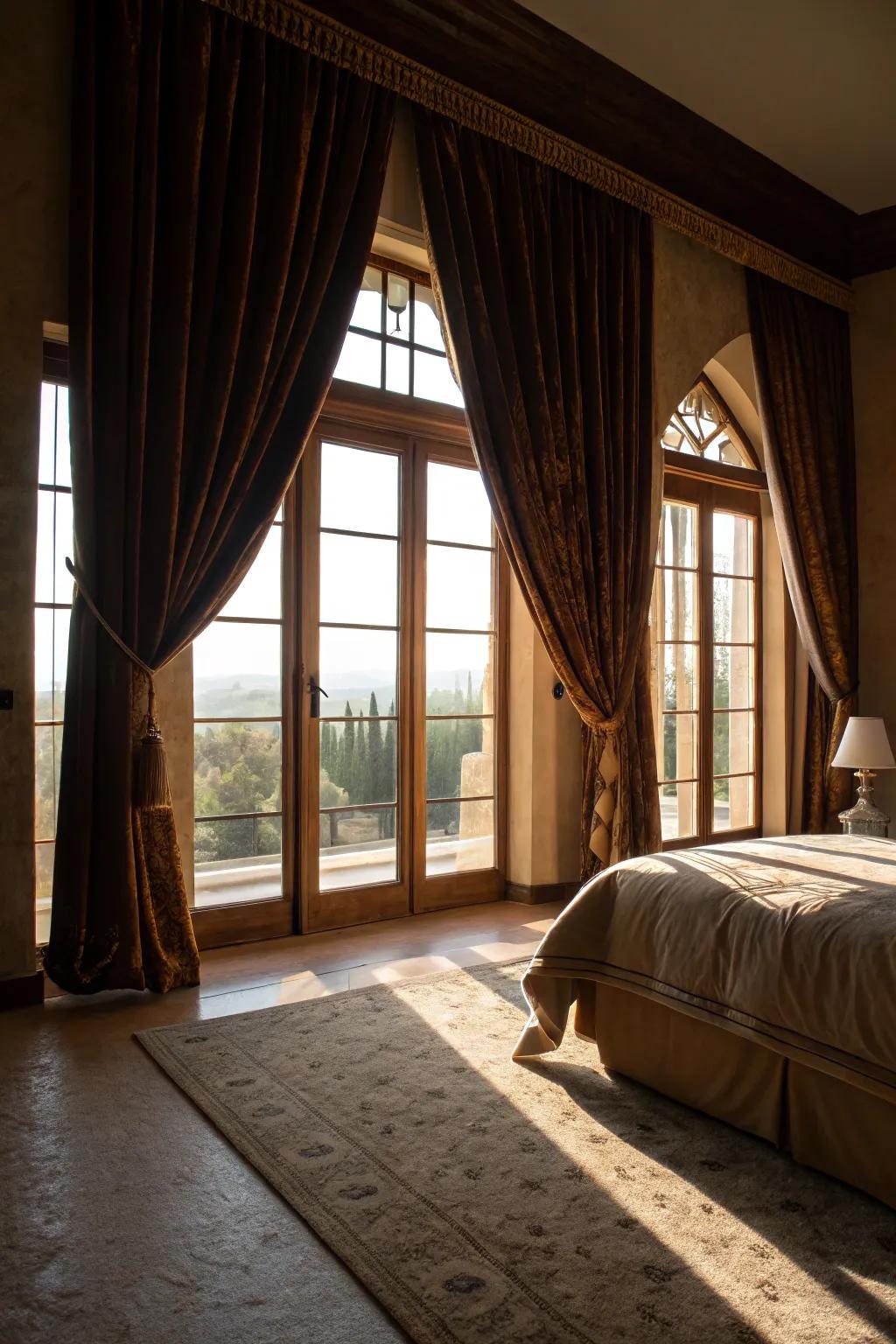 Velvet drapes surround windows beautifully, adding drama and sophistication.