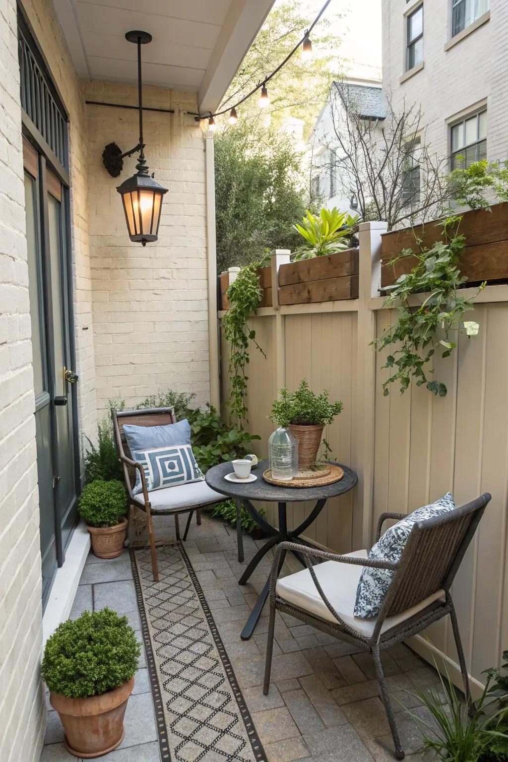 Smart arrangement maximizes small patio space.