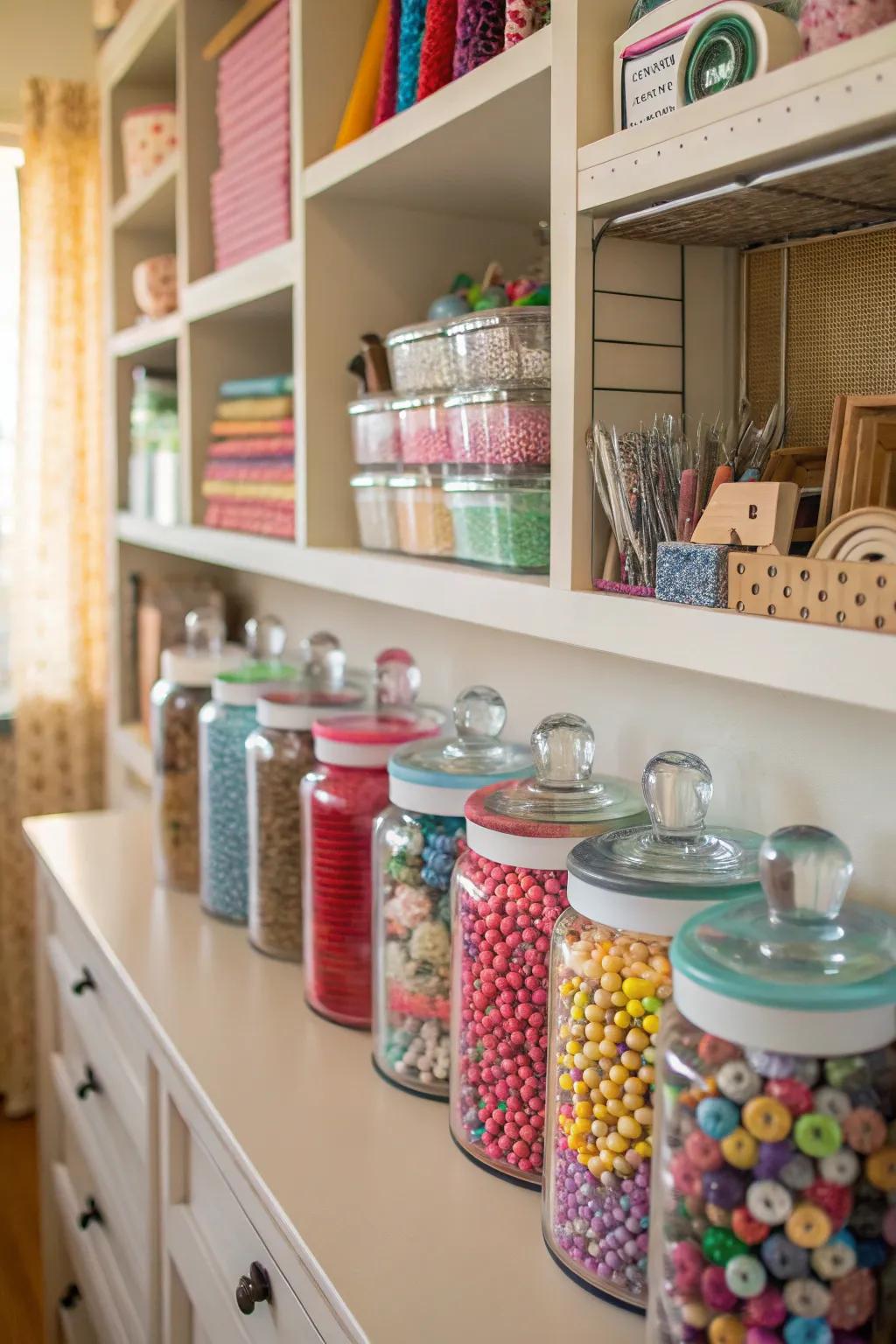 Jars keep small objects easily accessible and organized.