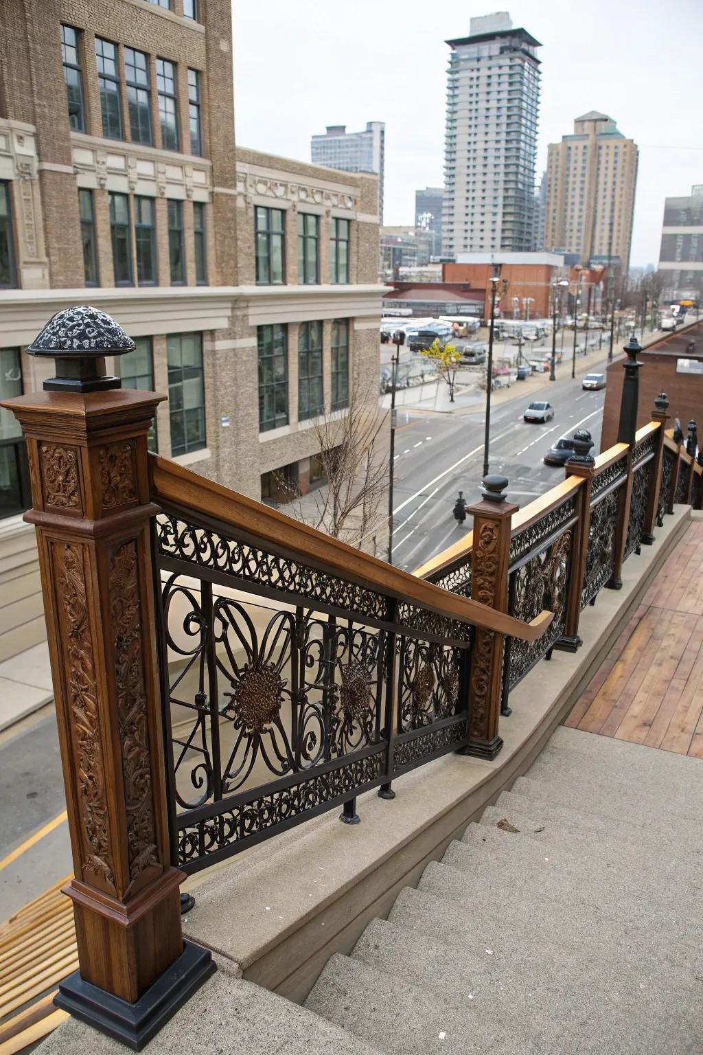 Combined materials provide a modern twist to traditional Craftsman railings.