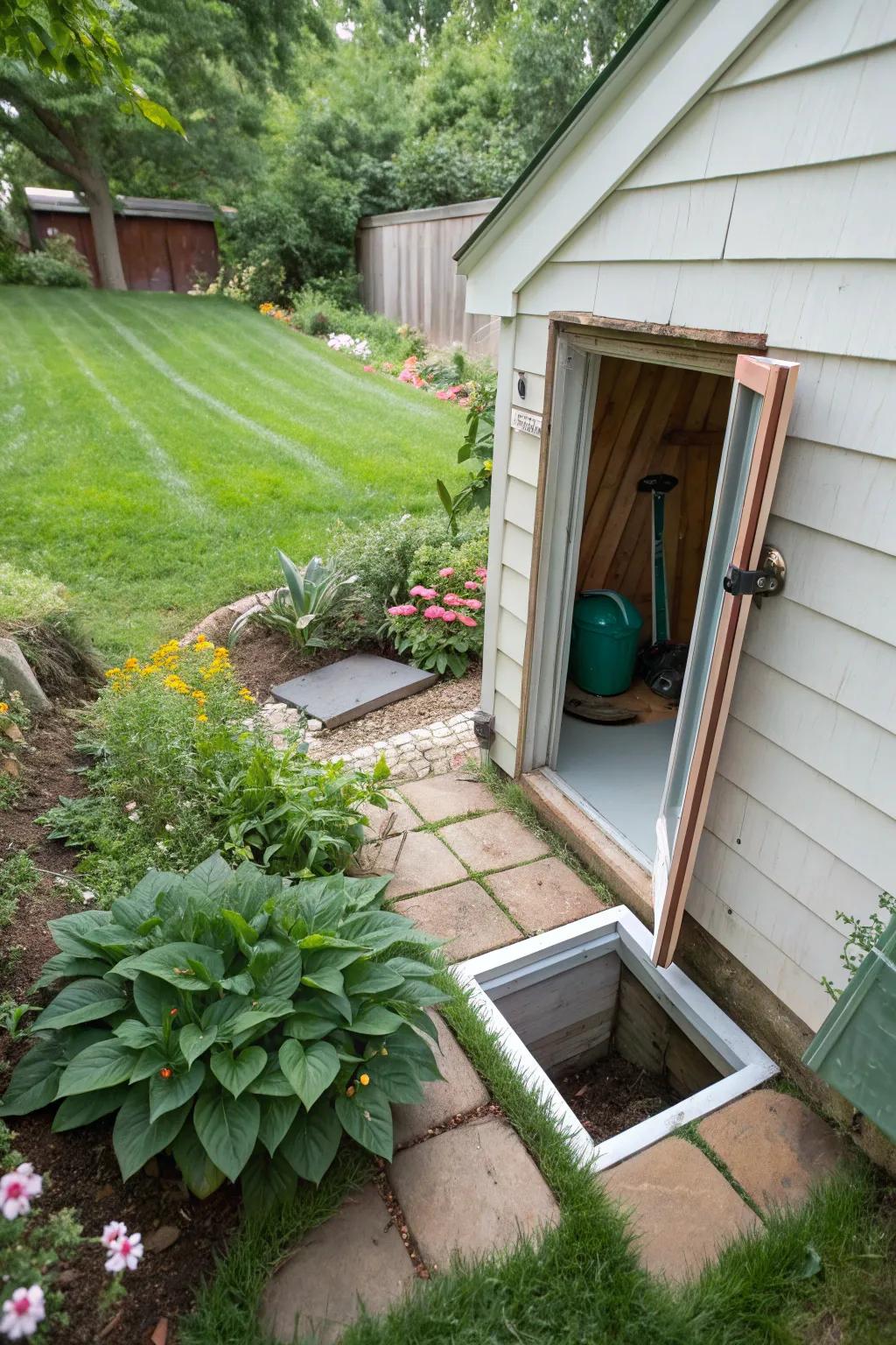 Gliding mechanisms conserve area and offer simple entry to crawl spaces.
