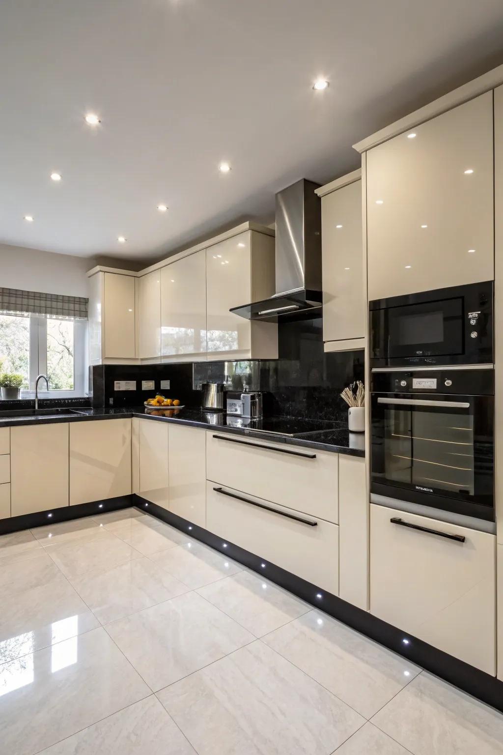 A striking pure palette adding sophistication to a cream gloss kitchen.