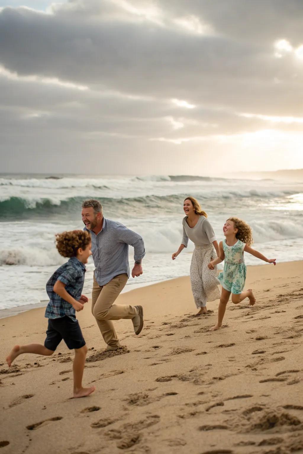 The dynamic energy of family interactions is captured in action shots.