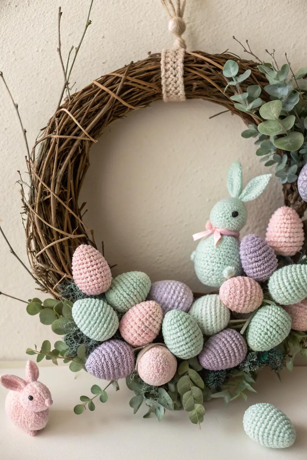Welcome spring with this charming crochet Easter wreath, a perfect blend of craft and elegance.