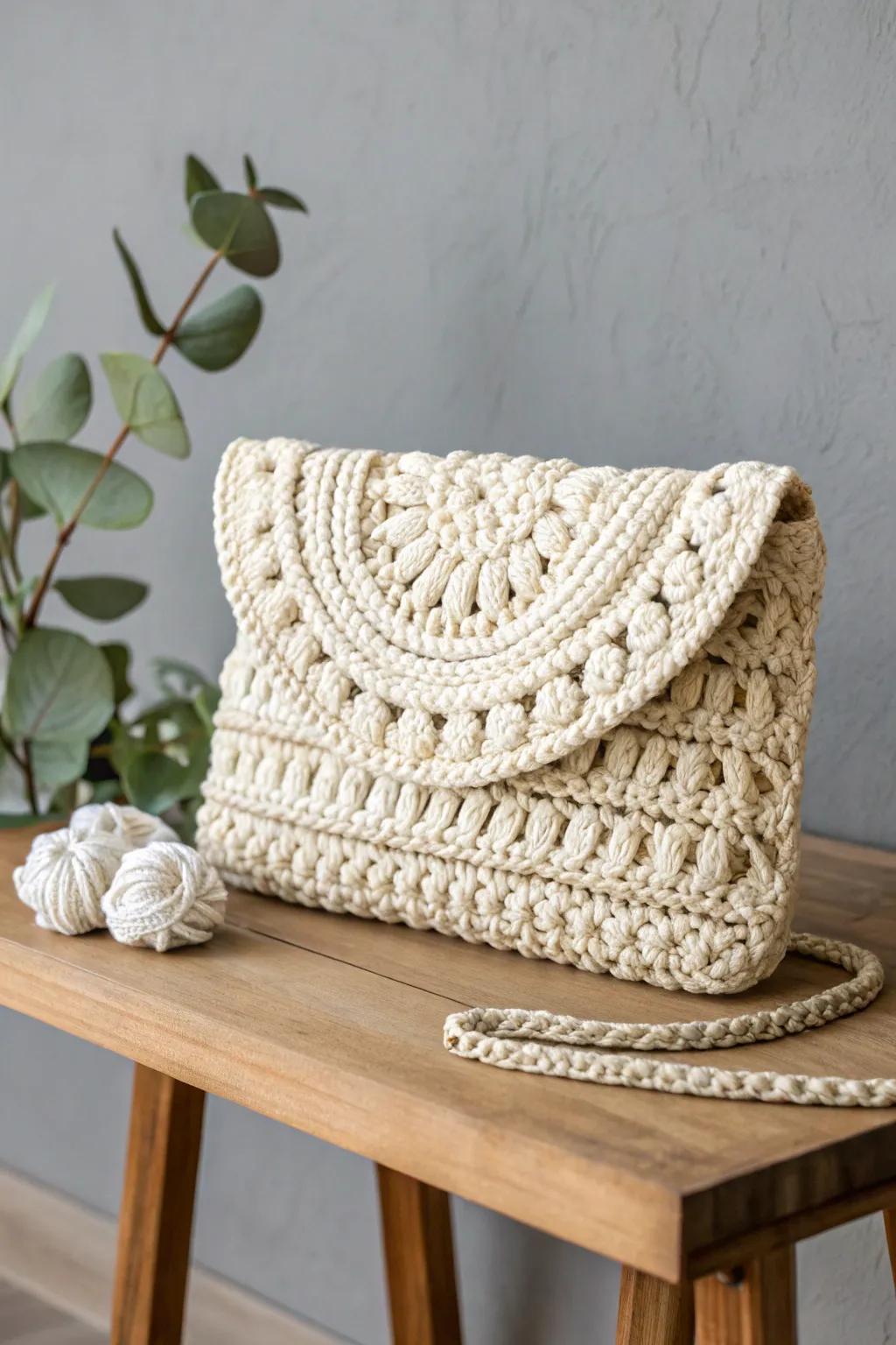 Elevate your evening with this elegant knit carry-all, where minimalism blends with bohemian charm.