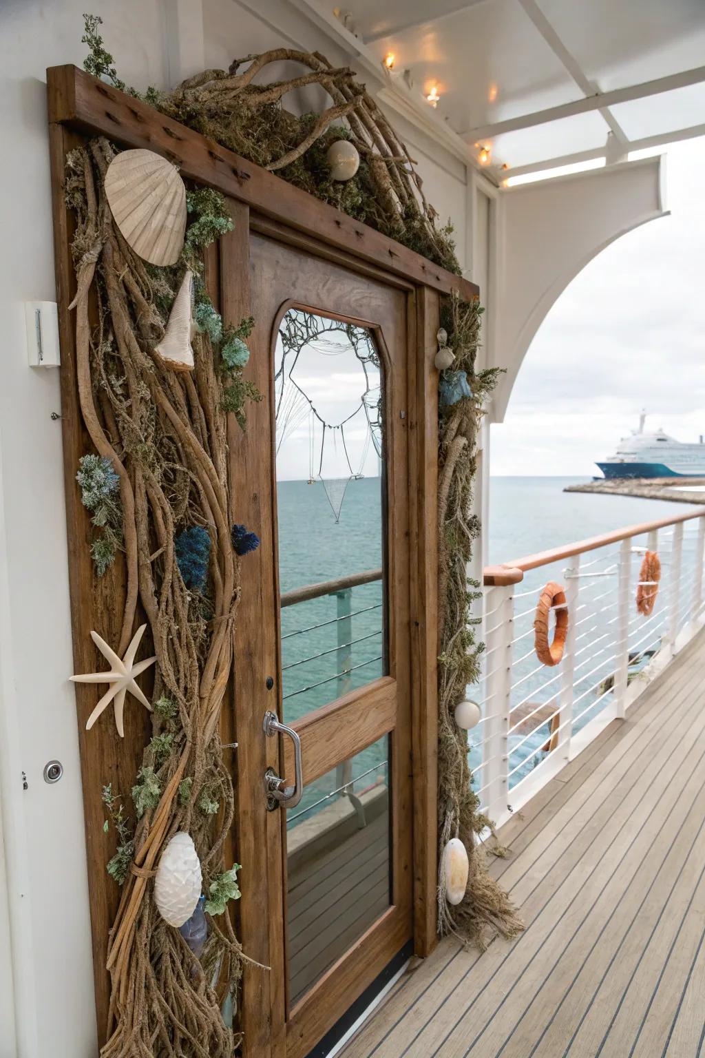 Sustainable decorations give your cruise door a natural beauty.
