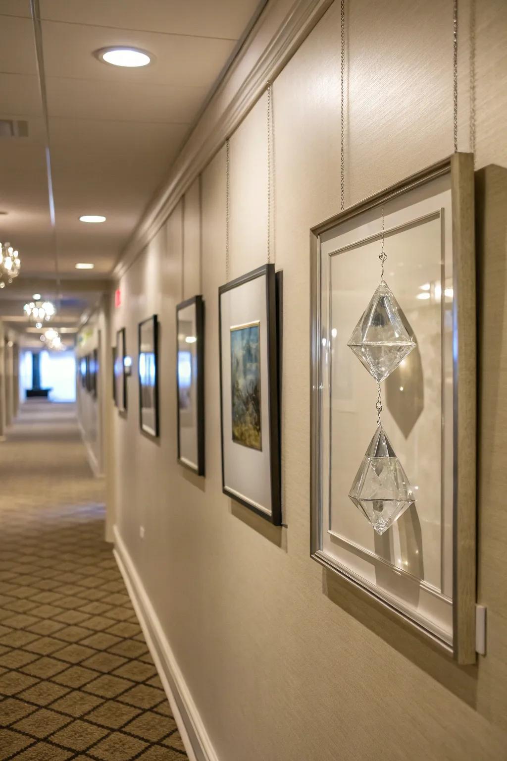 Framed crystals create unique and eye-catching wall art.