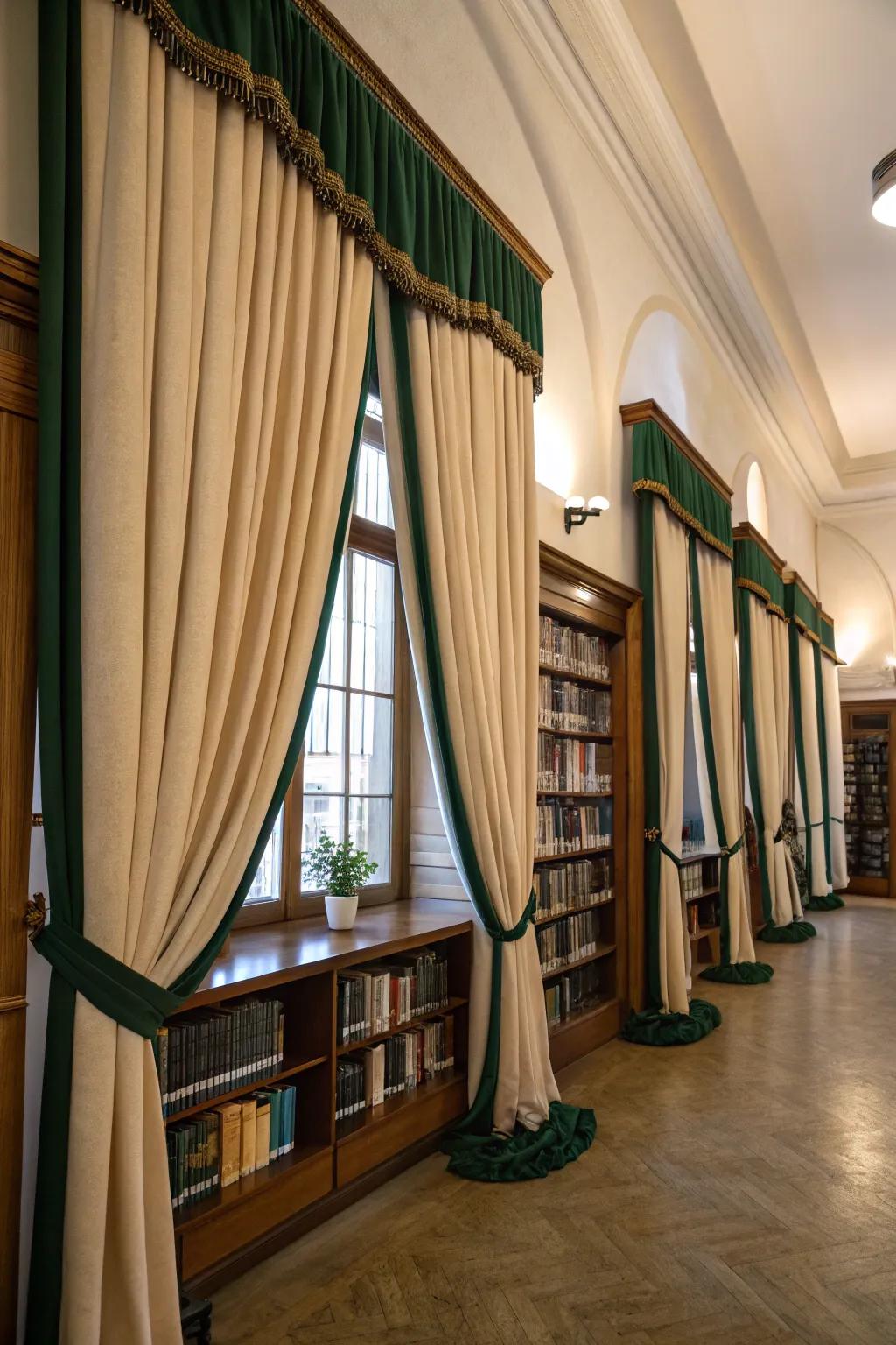 Luxurious curtains featuring sophisticated soft pile bands.