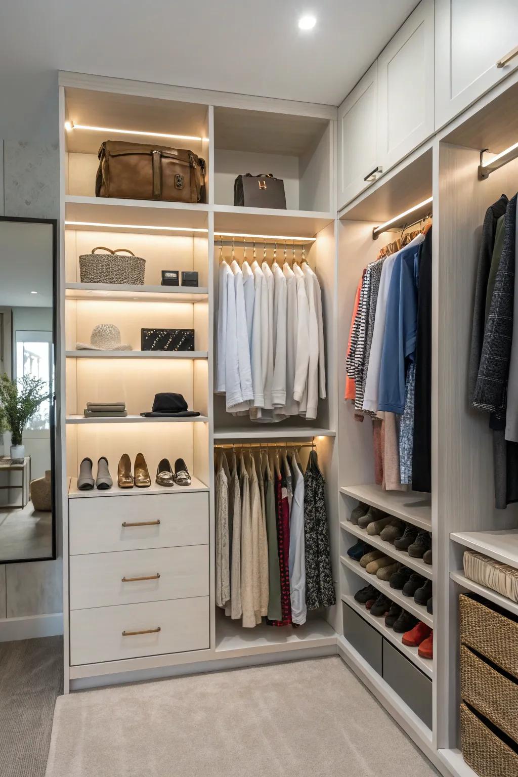 Visible shelving unifies accessibility with style.
