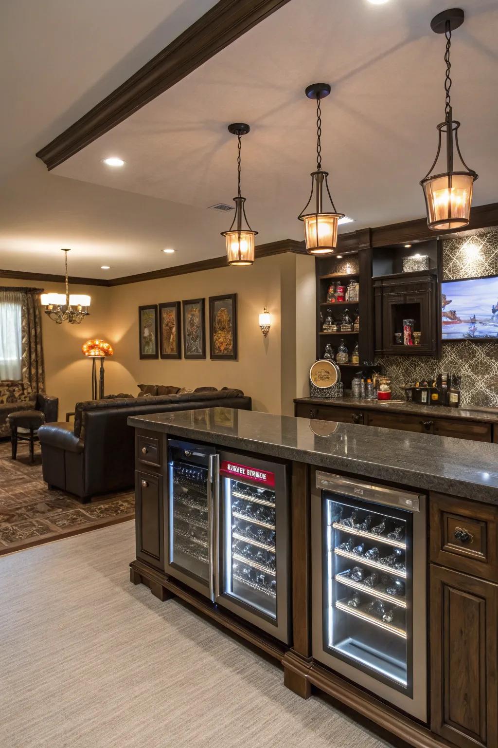 Unique bespoke details in a dwelling bar forge personalized charm.